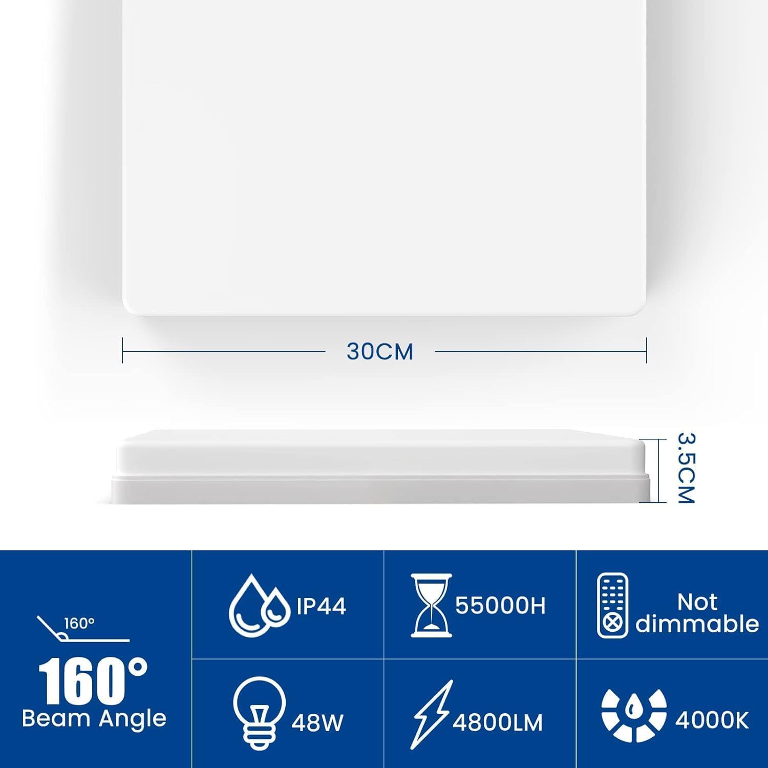 EASY EAGLE Plafoniera Led Soffitto Quadrata 48W Moderni Luce 4000K 4800LM IP44 Lampada per Bagno Cucina Camera da Letto Sala Soggiorno Corridoio Ufficio Cantina Ø30CM, Pack of 2
