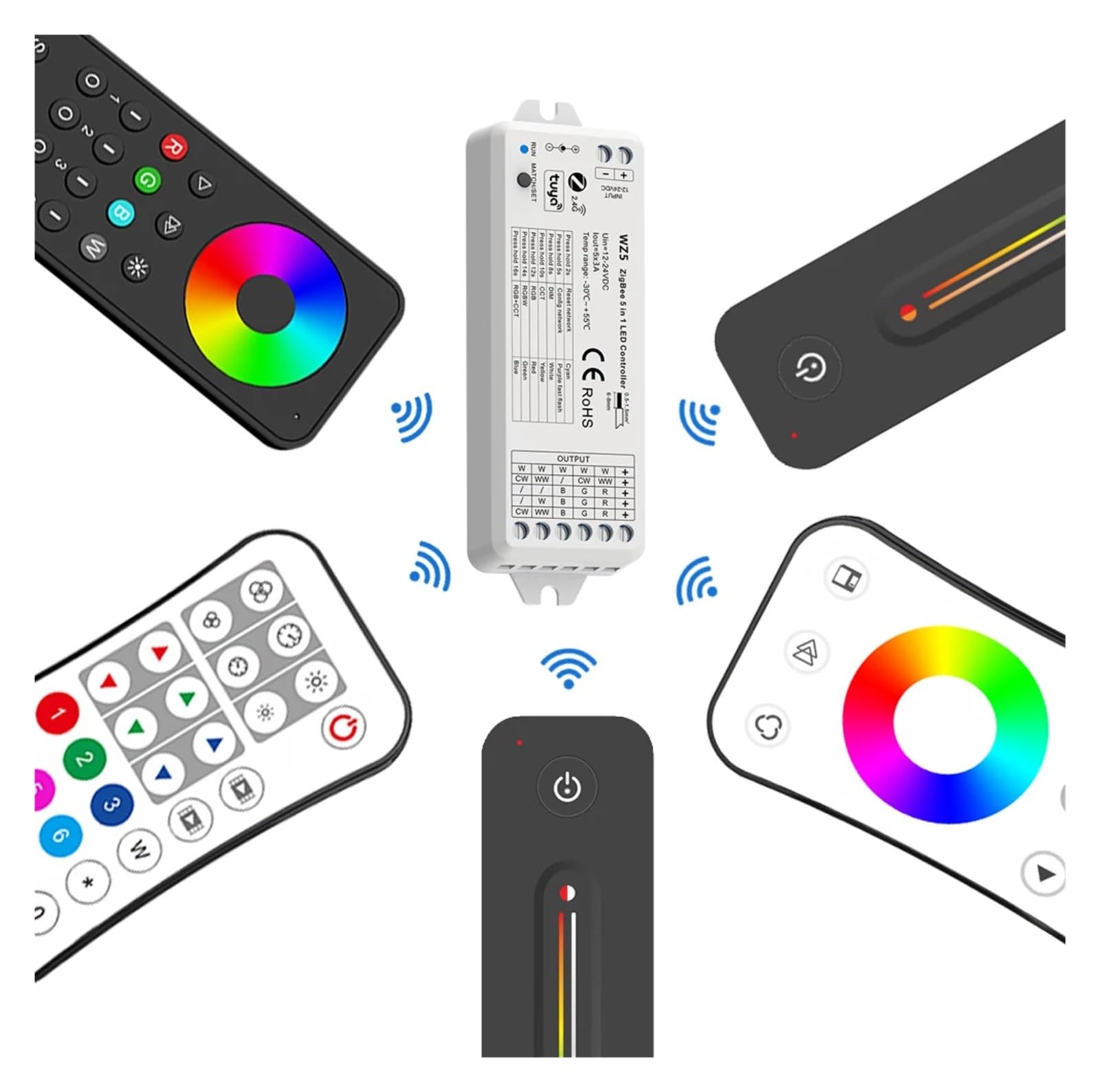 Tuya Zigbee DC 12 V 24 V 15A 5 w 1 RGB CCT RGBW kontroler taśmy świetlnej RF 2.4G WiFi, WZ5 Smart Home (tylko RT10 zdalny)