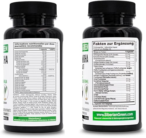 Miniatura 10 de Siberian Green Ashwagandha con complejo ayurvédico Altai Shilajit y cúrcuma 60 cápsulas – Fórmula siberiana tradicional alivio del estrés, estado de