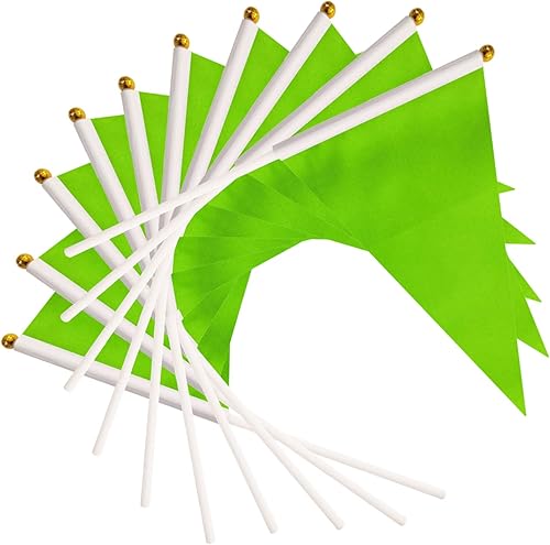 Miniatura 3 de Paquete de 25 banderas de banderines verdes, pequeñas banderas de mano de color sólido de graffiti en palos, celebración de eventos de fiesta,