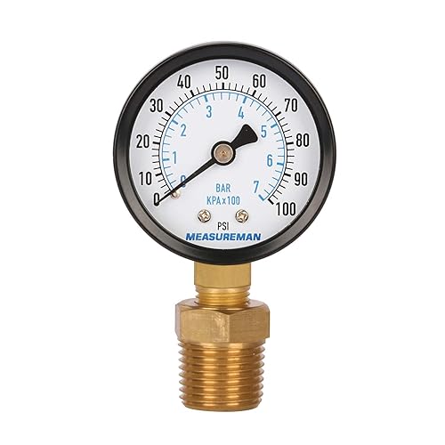 Measureman Medidor de presión de bomba de pozo de 2", 0-100psibar, 14 "NPT macho con adaptador NPT de 12", precisión del 3-2-3%