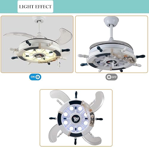 Miniatura 2 de Ventilador de techo náutico con luces y control remoto, ventilador de techo LED de 42 pulgadas, candelabros reversibles para habitación de niños y