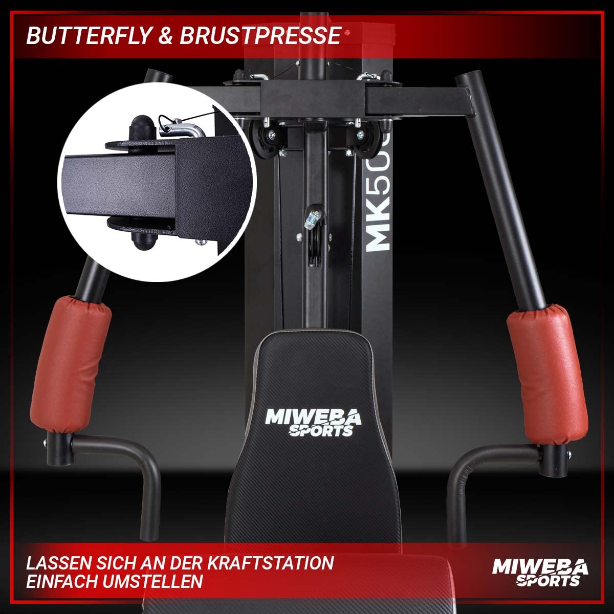 Miweba Sports Kraftstation MK500 | 60 kg Gewichte - Fitnessgeräte für Zuhause - Fitness - Heimtrainer - Bauchtrainer - Hometrainer - Butterfly - Bodybuilding - Krafttraining - Homegym - Fitnessstation