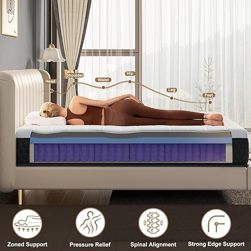 Miniatura 2 de Colchón Híbrido de Tamaño Completo en una Caja, Colchón Firme de 10 Pulgadas con Espuma Viscoelástica, Aislamiento de Movimiento y Fuerte Soporte de