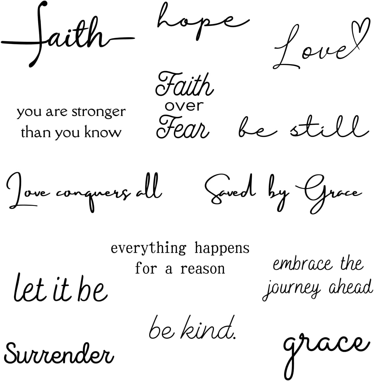 Soul Collection - Inspirational and Motivational Words Small Temporary Tattoos - Realistic Long Lasting Waterproof Black Mini Tattoos for Women and Men