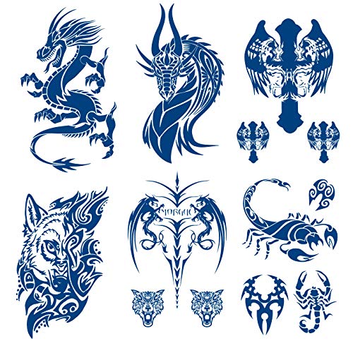 Fake Semi Permanent Tattoos, 6-Sheet 100% Plant-Based Ink Animal Tattoos Tattoo Stickers, 2 Weeks Long Last Waterproof Realistic Temporary Tattoos for Adults Men Women Girls Kids