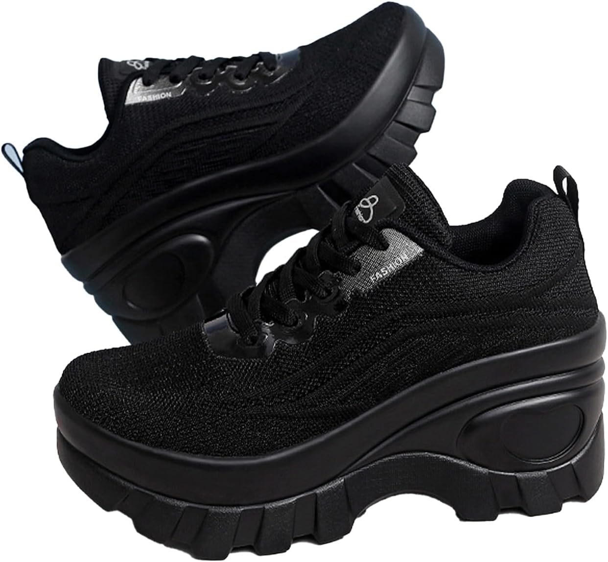 Women's Chunky Platform Comfort Orthopedic Wedge Walking Shoes Fashion Sneakers Knitted Breathable Lace Up Lug Sole Casual Non-Slip Work Shoes - Image 5