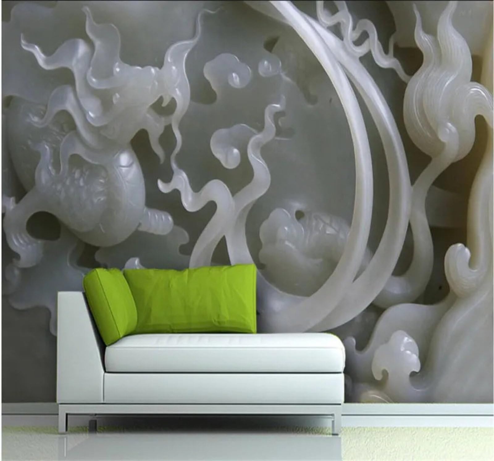 Wallpaper-3D-Xlm 430Cm×300Cm(B×H) Abstract Three Dimensional Jade Carving Art Unique 3D Wallpaper Easy Install Feature Office Living Room Sofa Bedroom Tv Background Wall Decoration-430Cm×300Cm
