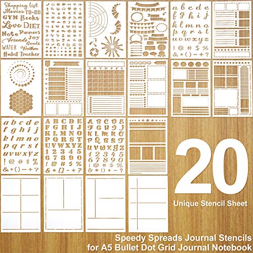 Image of 20 Pieces Journal Stencil Set A5 Plastic Planner Ultimate Productivity Stencils Scrapbook DIY Drawing Template Speedy Spread Journal Stencils for Notebook Schedule Diary Calendars Habit Record