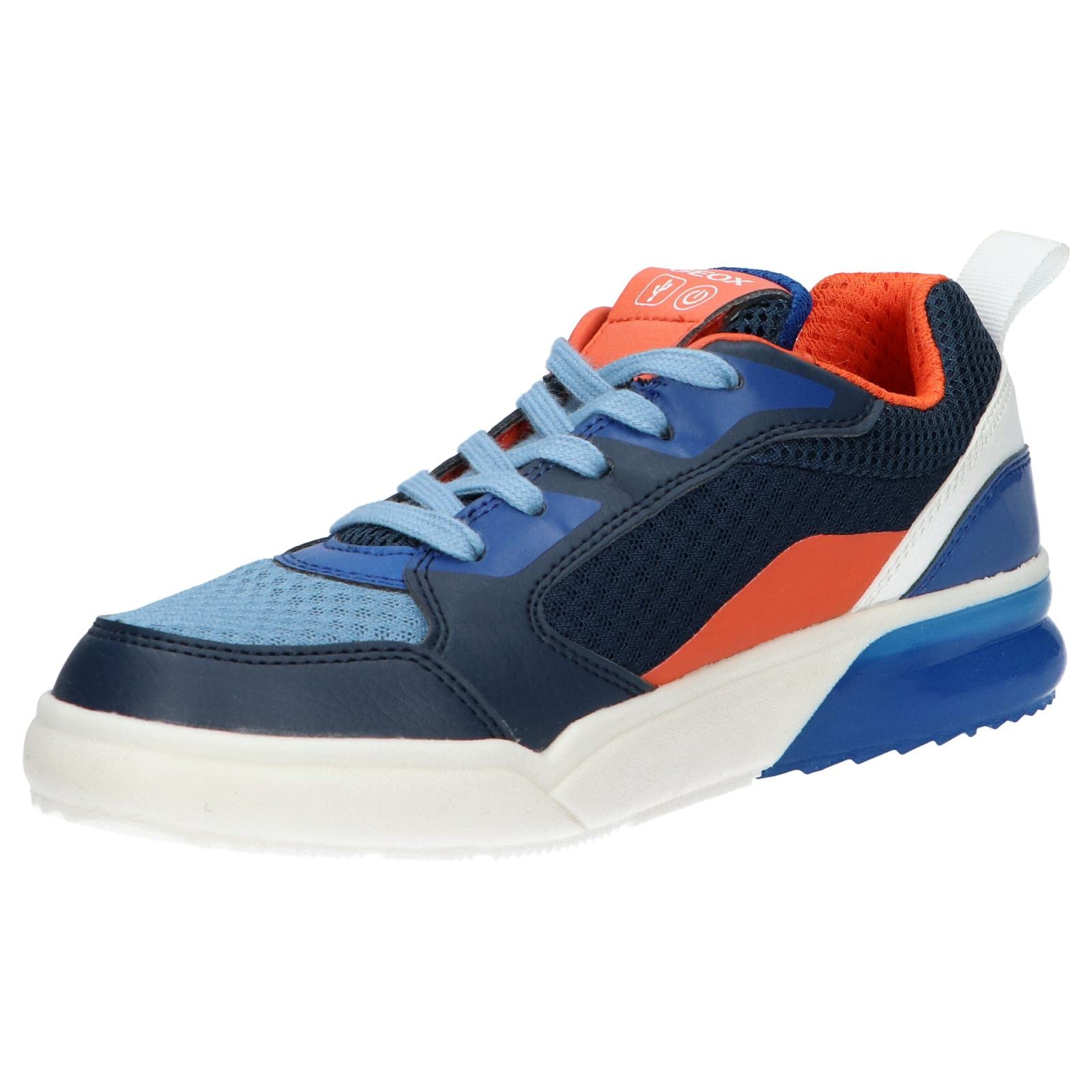Geox Bambino Scarpe Stringate Basse J GRAYJAY Boy, Ragazzo Sneaker, Lacci,Scarpe da Strada,Sportivo,Elegante,Casuale,Navy/Orange,32 EU / 13 UK Child