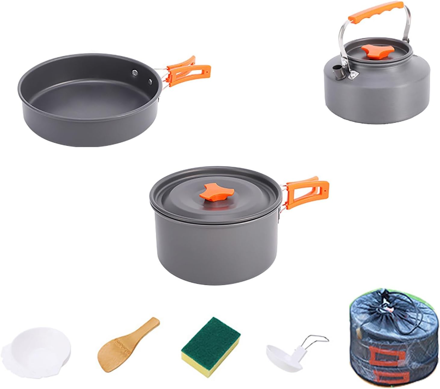 GAUDIO Camping Cookware Set, Camping Gear Campfire Utensils, Non-Stick Cooking Equipment, Lightweight Stackable Pot Pan Bowls with Storage Bag for Outdoor Hiking