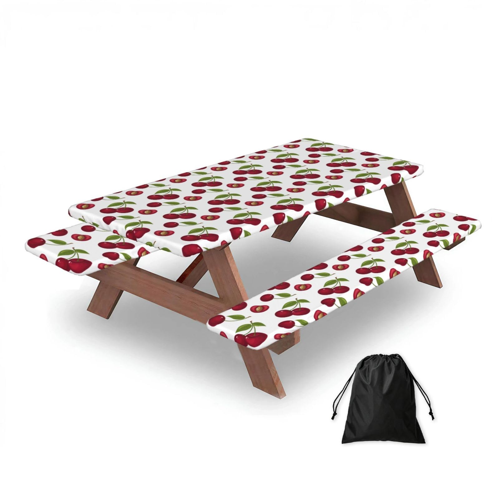 Dopklna As Picture Cherry, Picnic Table Cover With Bench Covers -Waterproof Elastic Fitted Tablecloth For Garden Camping Patio 76X152cm