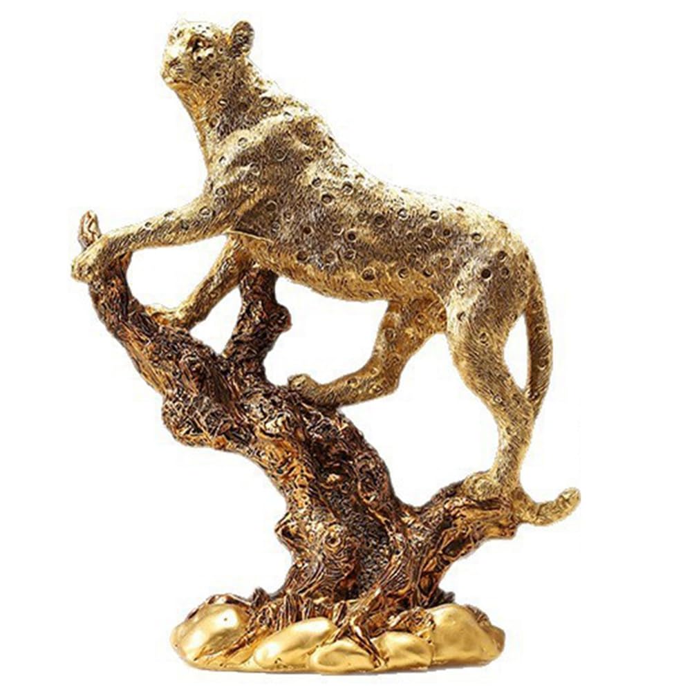 IJSDNVJNDX Cheetah Sculpture, Elegant Wild Animal Figurine, Golden Leopard Statue on Branch, Luxury for Home and