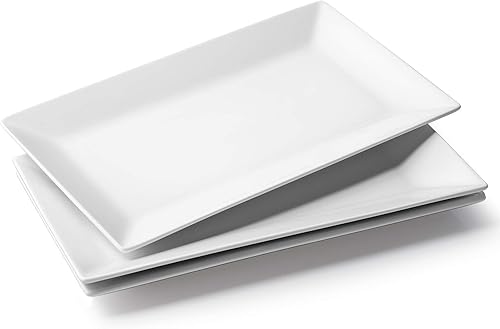 DOWAN Plato para servir de 14 pulgadas, platos rectangulares grandes para servir, platos blancos y bandejas para fiestas, platos para Blanco,4 piezas