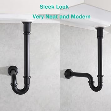 Brass P Trap U-Shape 1 1/4 inch Sink Drain Pipe with Slip Joint Extension Tub,12 inch Vertical Pipe length Adjustable Height Sink Waste Trap Drain Kit Matte Black,SE83555MB-L