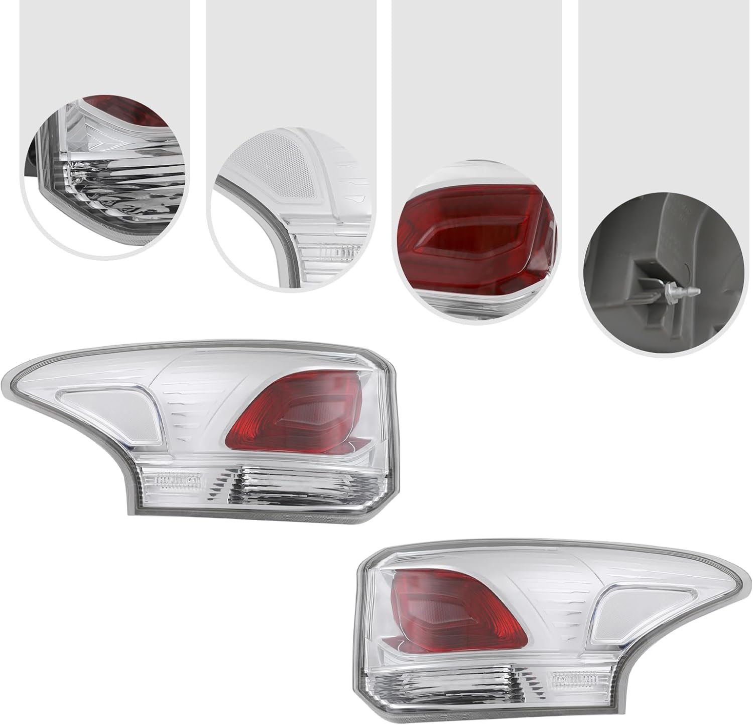 DuYouG- Tail Lights For 2013 2014 2015 Mitsubishi Outlander Halogen Rear Lights Taillights Assembly Rear Brake Lamps Replacement Chrome Housing Left Driver & Right Passenger Side