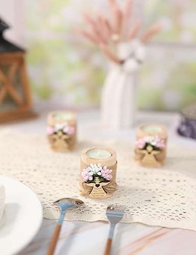 Miniatura 8 de Ju's Favors Pack of 10 Wood Tealight Candle Holder,Baptism Gifts for Girl, Communion Favors for Guests, First Communion Gift, (Light-pink angel)