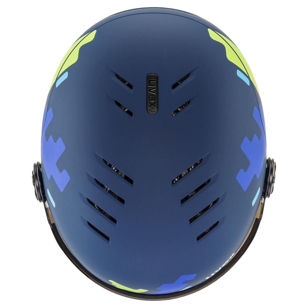 uvex rocket jr visor, Kask narciarski unisex-dzieci, blue puzzle matt, 54-58 cm