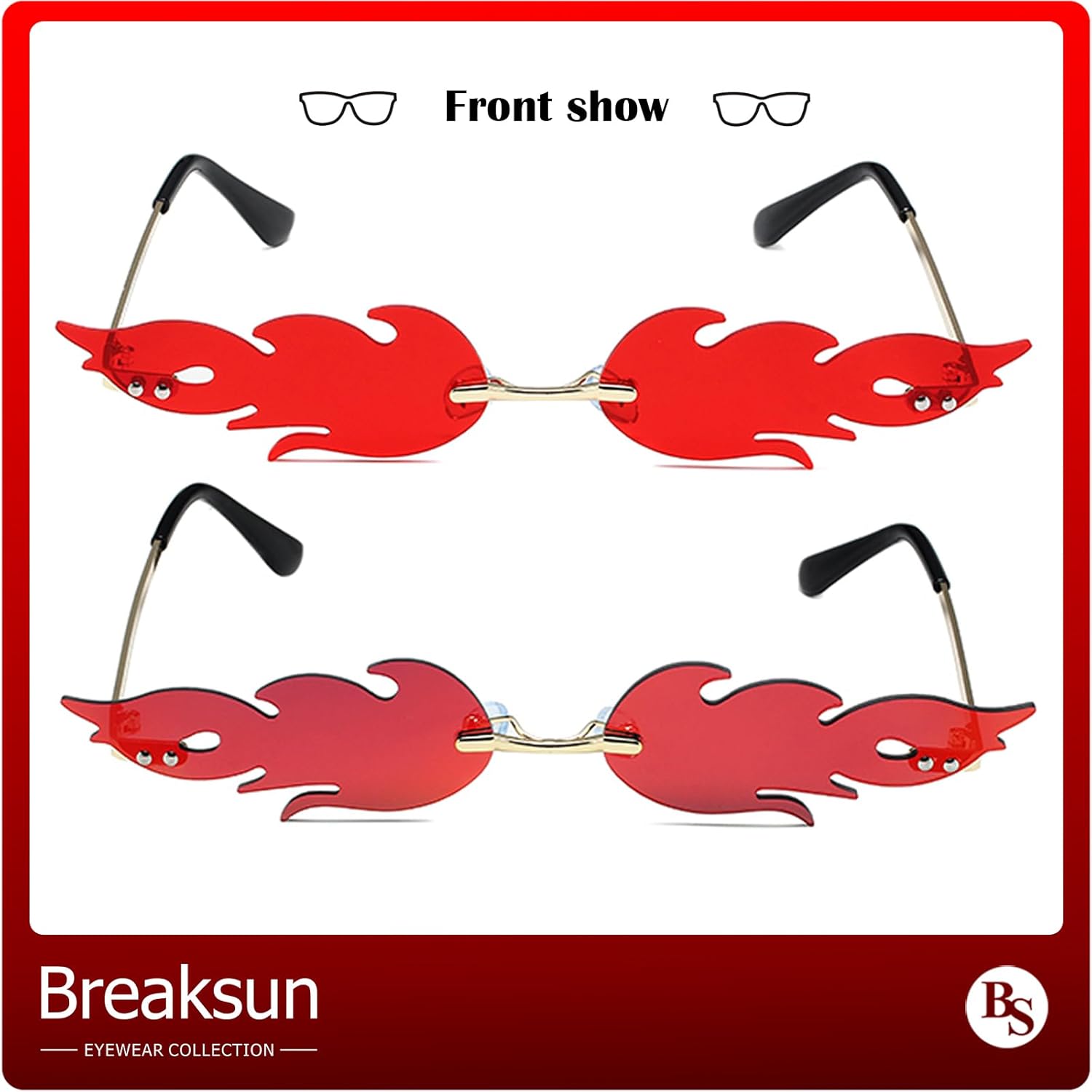 Fire Flame Sunglasses for Women Men Retro Narrow Fire Shaped Rimless Flame Shades Halloween Party Red Glasses - Image 5
