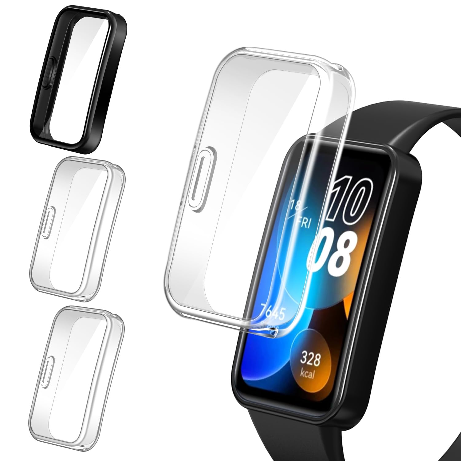 ivoler 3 Pieces Case with Screen Protector for Huawei Band 10 / Huawei Band 9 / Huawei Band 8, Full Protection Soft TPU Anti-Scratch Case, 2 Transparent + 1 Black