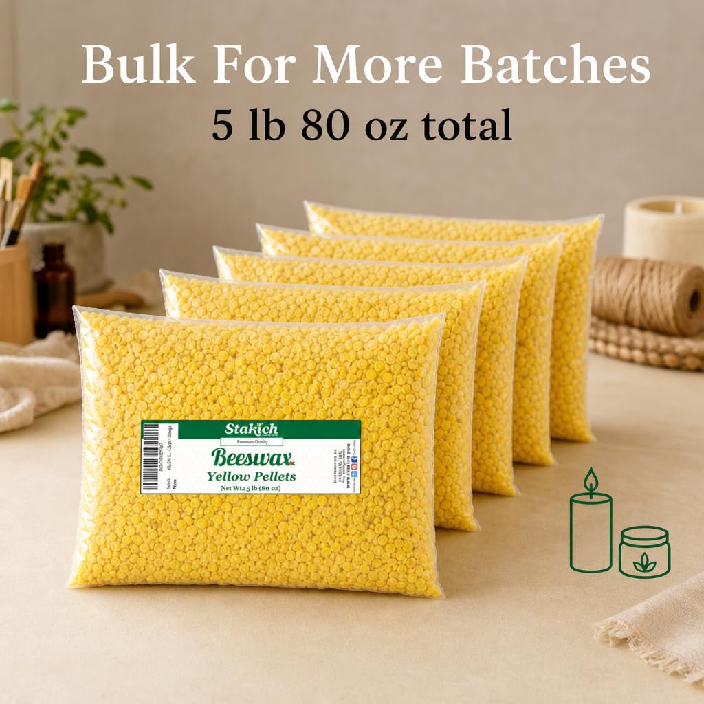 Stakich Pure Amarillo Pellets de Cera de Abeja – 100% Natural, Grado cosmético, Premium Calidad -
