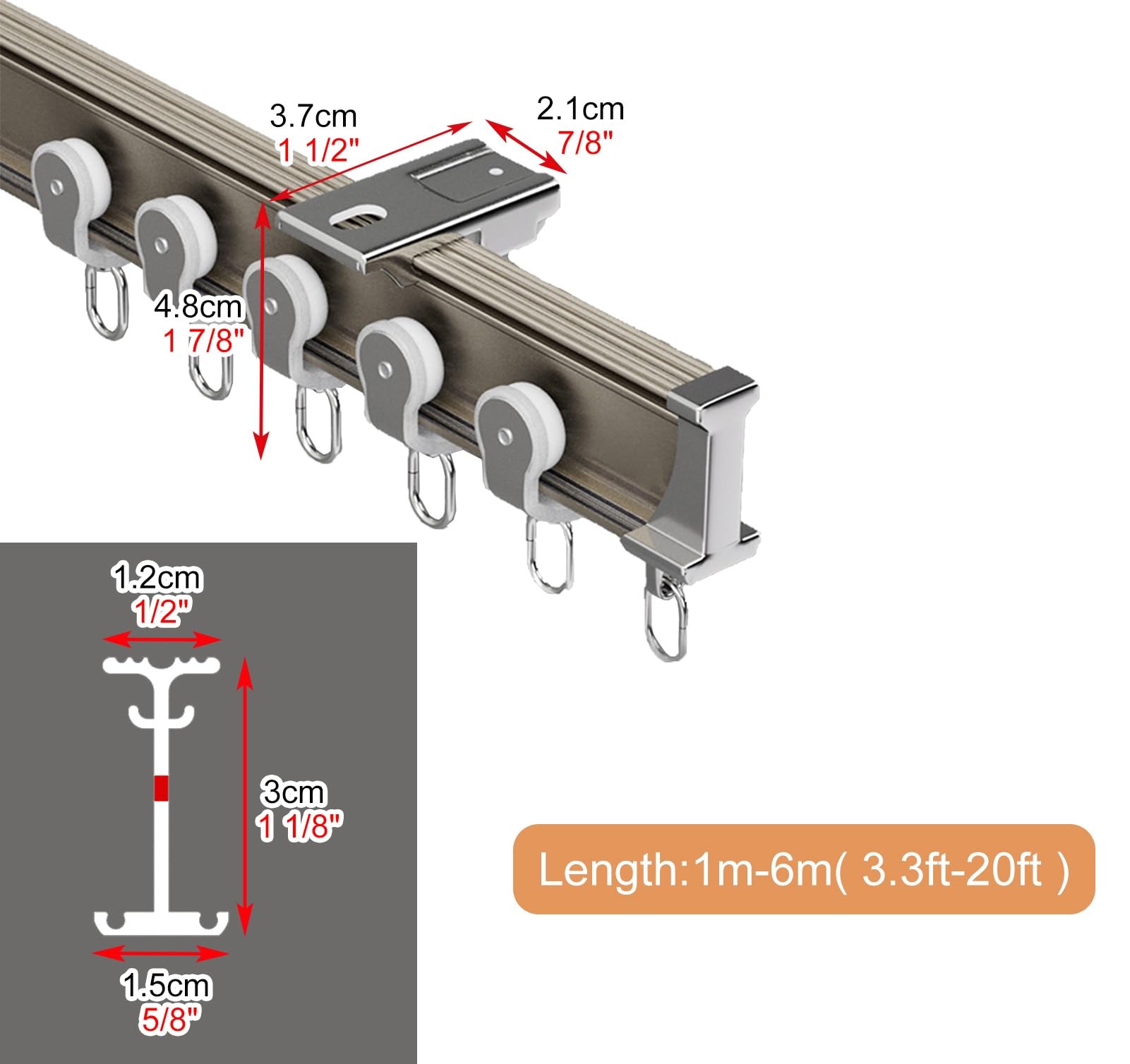 Elastyczny system szyn sufitowych Heavy-Du, aluminiowy drążek nośny, składana, cicha szyna rolkowa, 2,4 m / 8ft, biała, idealna do dekoracji zatoki i domu