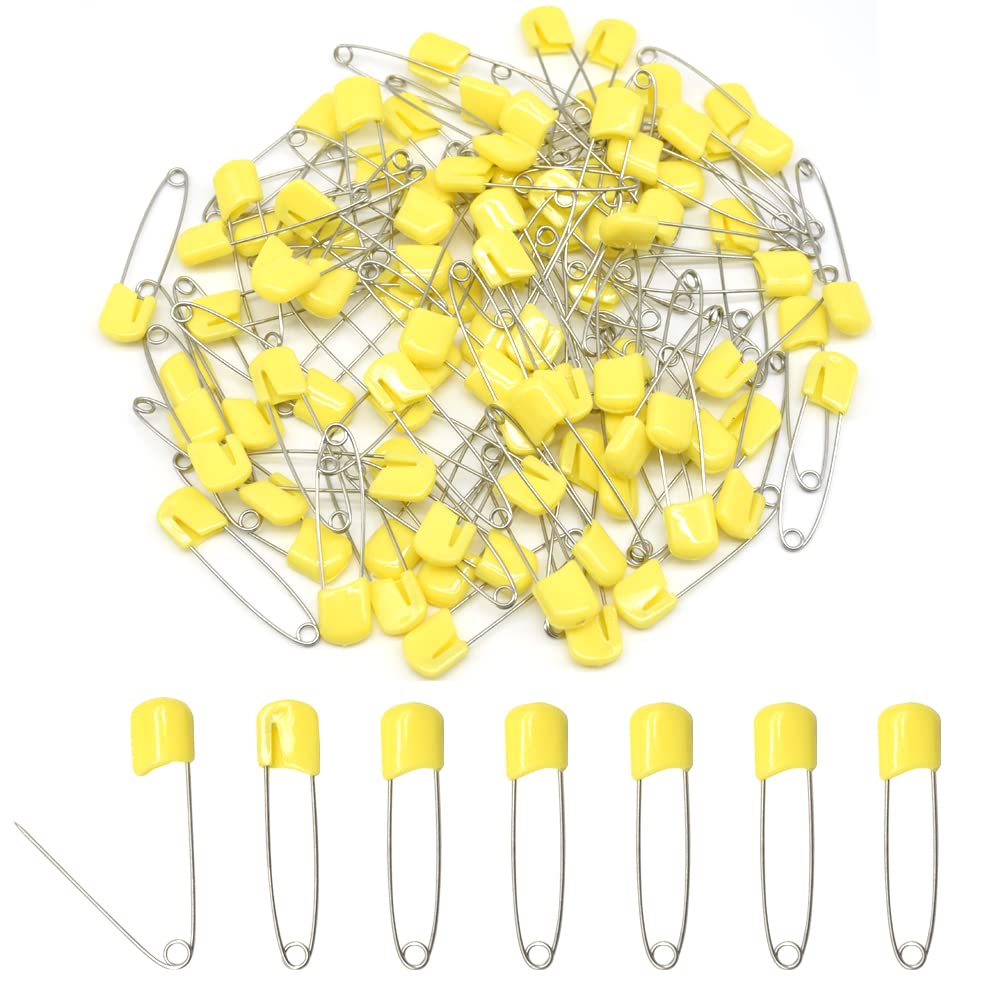 50 pines de seguridad para pañales, de acero inoxidable, cabeza de plástico, con cierres de bloqueo, 54 mm (amarillo)