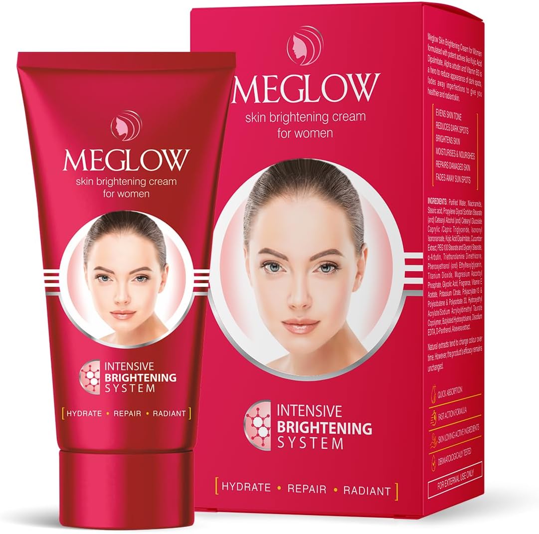 Meglow Skin Brightening Moisturizer Cream for Women| Hydrates, Repairs, Radiates | Reduces Dark Spots, Melanin, Melasma | Prevents Pigmentation | Even Tone- 50g