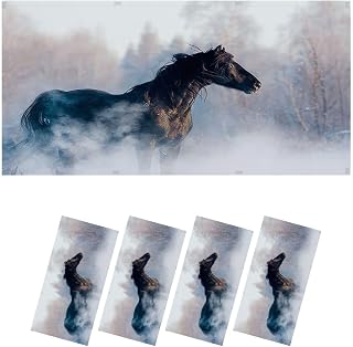 Fluorescent Light Covers for Ceiling Lights Black Horse Winter Portrait Action Easy to Install Magnetic Light Filter for Classroom Office Hospitals School Home Decor