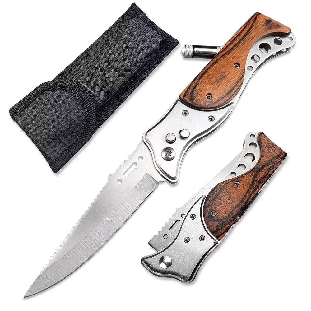 Generic AK47 Assisted Opening Folding Knives With Flashlight,Speed Safe Pocket Knife,Outdoor Tactical Hunting Fishing Knife Men's Collection Gifts, Red