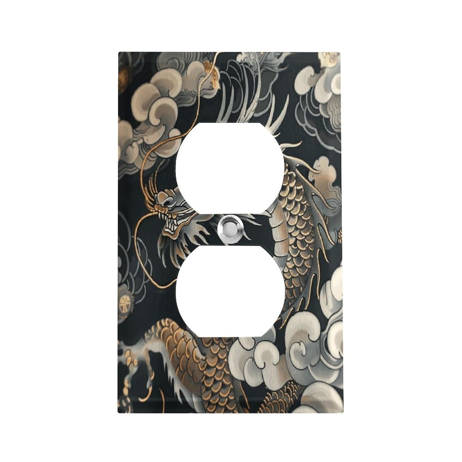 Black Oriental Dragon Standard Wall Socket Panel Single Gang Electrical Outlet Cover Plate Unbreakable US Wall Outlet Cover Standard Receptacle Socket Face Plate