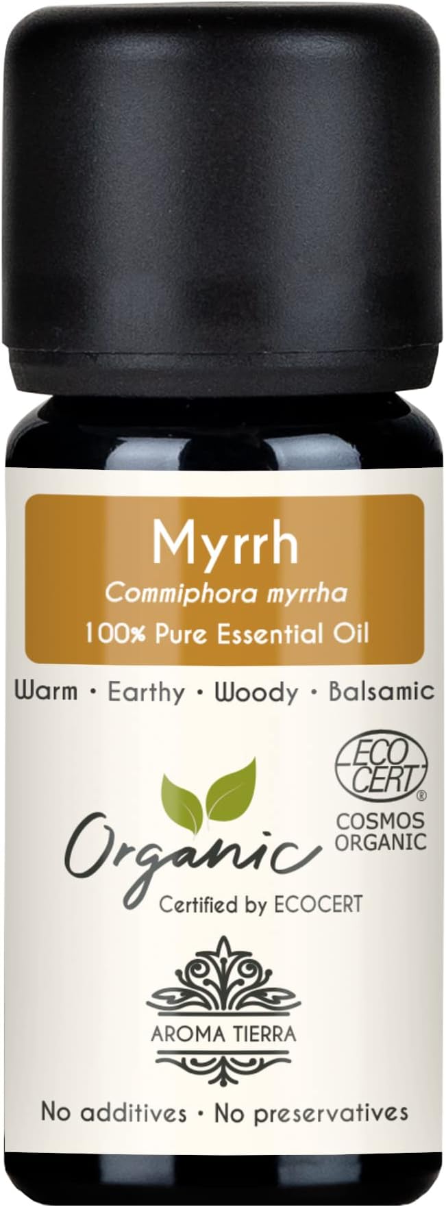 Organic Myrrh Essential Oil 10ml - 100% Pure, Natural & Undiluted - Warm, Resinous, Amber-Like - For Aromatherapy, Diffuser, Perfumery, Relaxation, Skin & Wellness