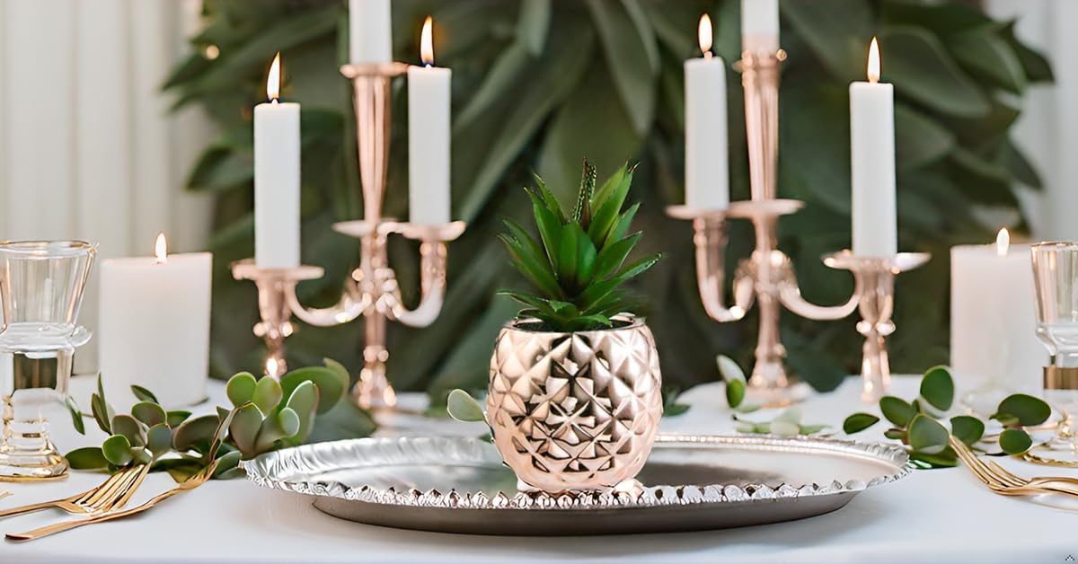 Artificial Succulent Plant 7.8" Porcelain Pot Pineapple shape Home & Garden Decoration (Rose Gold)