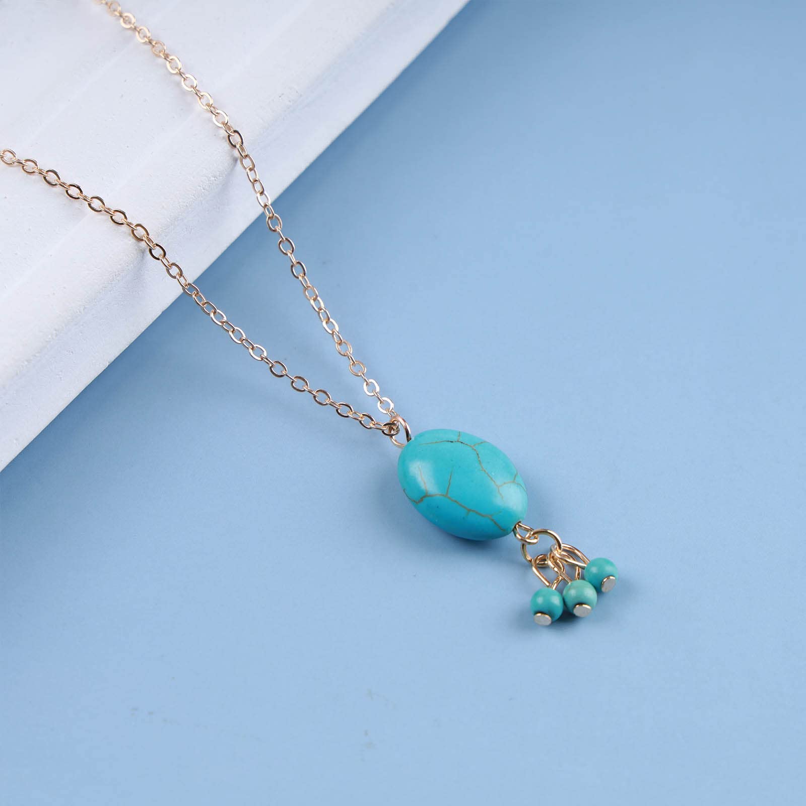 Cimenexe Bohémien Ovale Turchese Collana Girocollo Perline Turchese Collana Ciondolo Turchese Blu Collana Pietra Naturale Blu Collana Catena Gioielli Per Le Donne E Le Ragazze