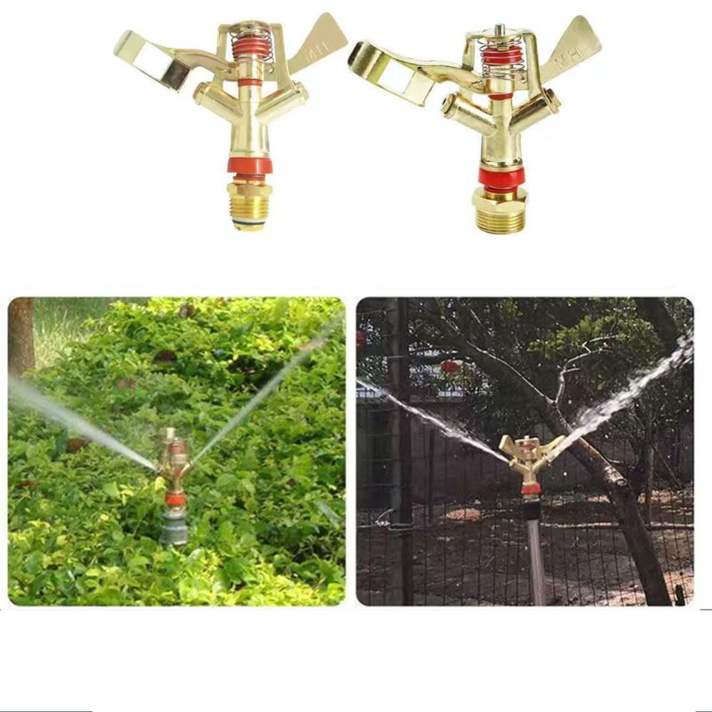 Cabeza de rociador de impacto de plástico y aleación -Cabeza de aspersor ajustable de plástico pesado con cobertura de agua 0°-360°Patrón 1/2" alloy rocker double spray full metal 5 piezas