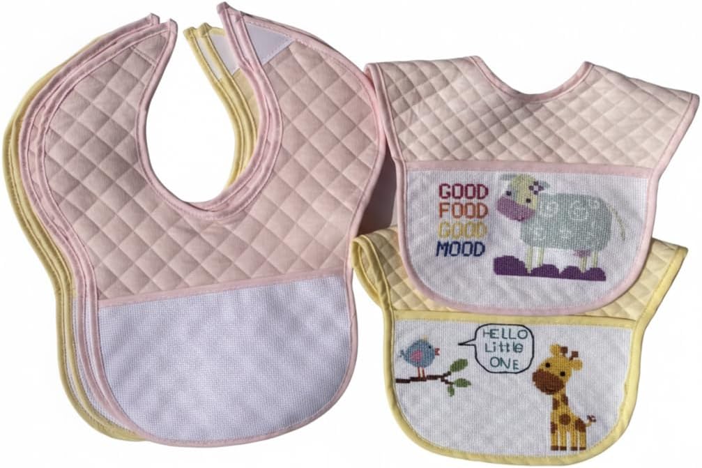 3pcs Pink,3pcs Yellow Bib to Cross Stitch, 14ct, Cotton Big Size Thick Cotton Blank Bib Cross Stitch Kit