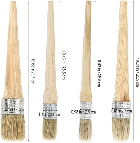 Miniatura 7 de Juego de 4 brochas de cera profesionales para pintura de tiza con cerdas naturales para folkart de 0.787 in, 0.984 in, 1.181 in, 1.575 in