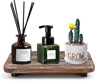 OKSQW Rustic Wooden Riser Farmhouse Decor Tray Soap Stand Display Trays for Candle Bottle Plant Makeup Tissues Candles Towels Jewelry Plant Holder (Dark Brown)