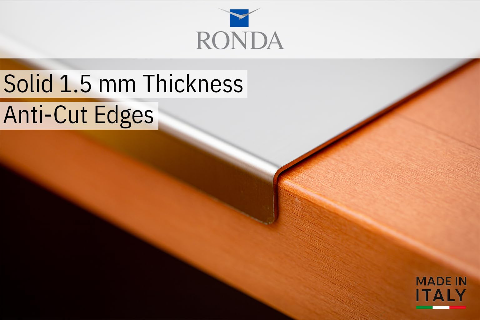 RONDA Tagliere Spianatoia Acciaio Inox 60x50 cm - Piano da Lavoro Alimentare Professionale, Antibatterico e Antiscivolo con Piega 2 cm per Impastare Pizza, Pane e Pasta - Made in Italy