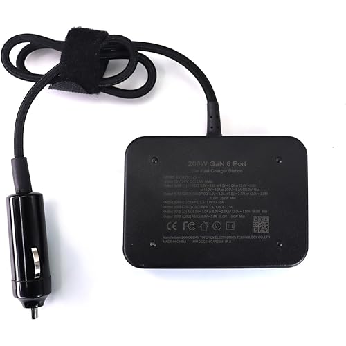 Fepprry USB C Car Charger, 200W GaN 6-Port USB C Car Charger for MacBook Pro/Air, Dell/Lenovo Laptop, PD3.0/PPS for iPhone 17/16/15 Series, iPad, Samsung Galaxy S25 Ultra / S24 Series and More