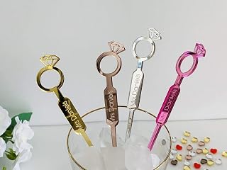 Custom Diamond Rings Cocktail Stirrers Personalized Swizzle Stir Sticks Engraved Names Bachelorette Party Decorations Geometric Wedding Diamond Toppers Bar Accessories Personalized Drink Tableware