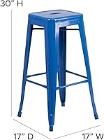 Vista 3 de Flash Furniture - Taburete de bar de grado comercial de 30 pulgadas de alto, sin respaldo, de metal azul para interior/exterior con asiento cuadrado