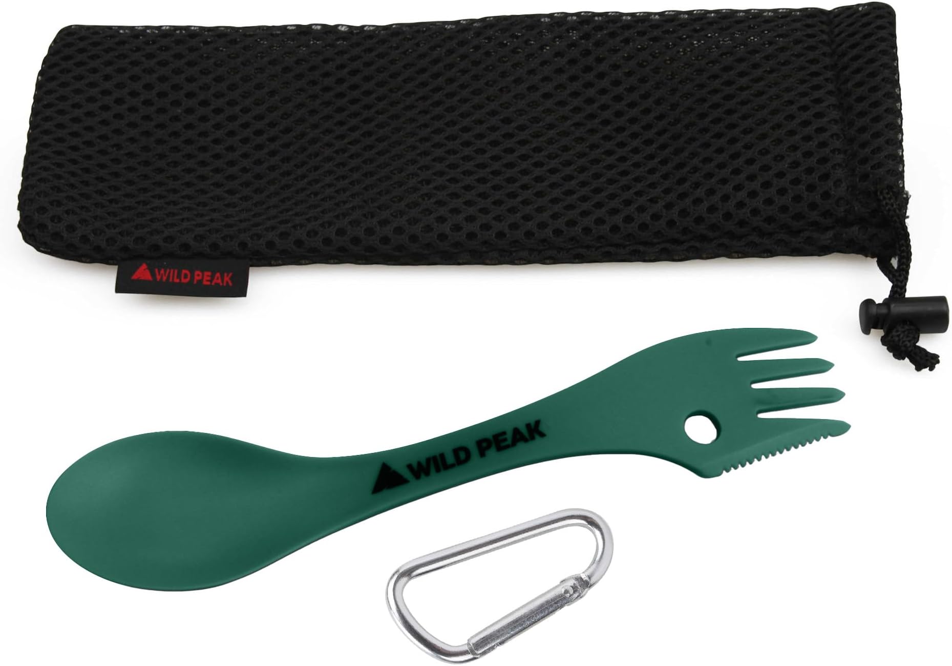 Wild Peak Plastic Spork - Lightweight & Strong All in one Spoon, Fork, Knife Cutlery with Optional Storage Bag ▲ (Army Green, with Storage Bag)