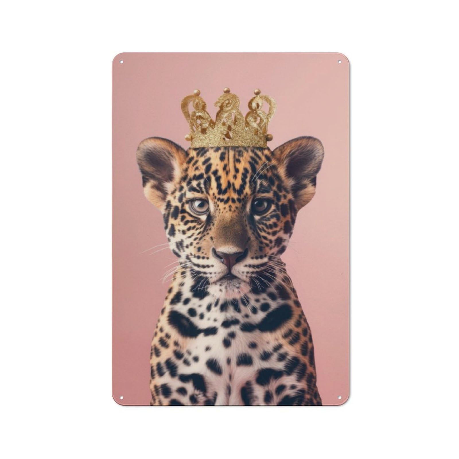 Junmoney Cheetah King Pastel Crown Retro Metal Plaque 30X20cm For Dining Room Or Kitchen, For Home Interiors, Feature Walls And Decorative Displays
