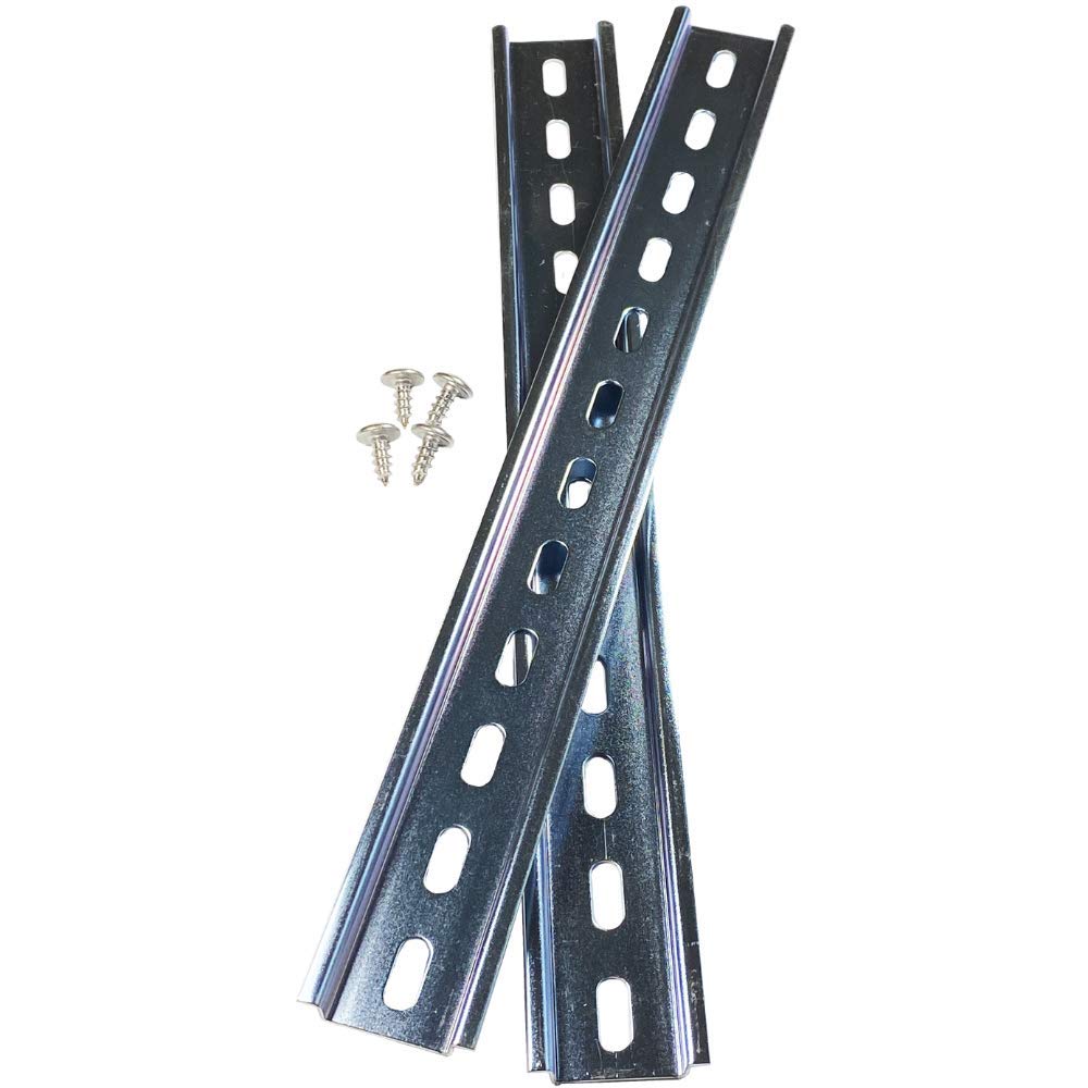 International Connector 2 Pieces DIN Rail Slotted Steel Zinc Plated RoHS 12" with 4 Stainless Steel Screws 12 Inches Long 35mm Wide 7.5mm High