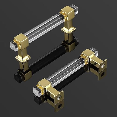 Miniatura 2 de knobelite Paquete de 15 manijas de gabinete de cocina con centro de agujero de 5 pulgadas, tiradores de cajón dorados modernos con tubo acrílico