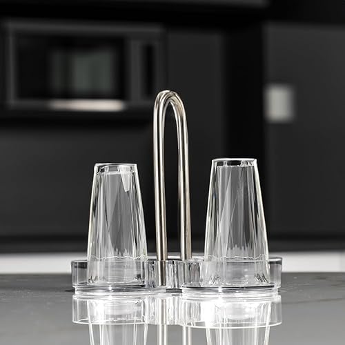 Juego de 2 botellas de condimento de cristal con soporte, juego de salero y pimentero de cristal recargable, dispensador de sabor de cristal,