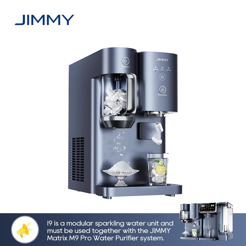 JIMMY Matrix I9 Fabricante y trituradora de hielo, módulo 2 en 1 compatible con AquaLink M9 Pro, distribución automática sin contacto, hielo filtrado y agua fría para cócteles y batidos