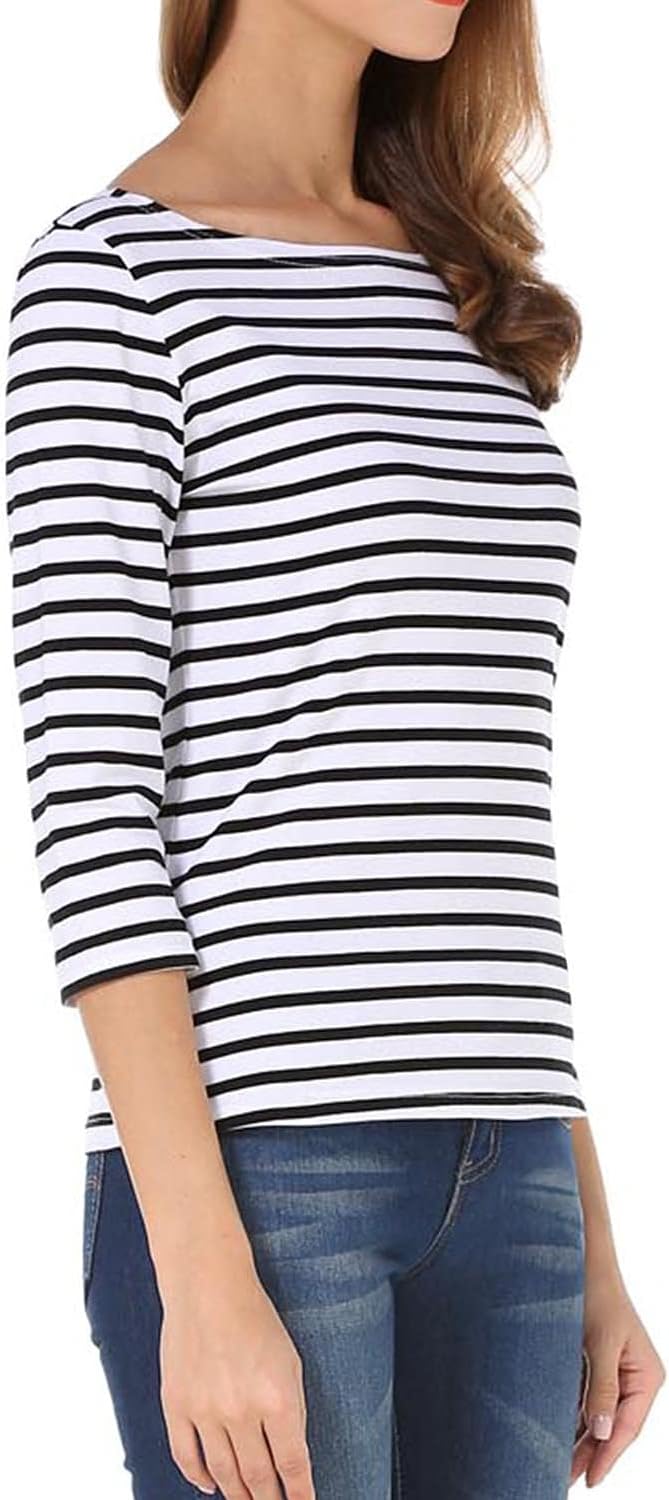 Tulucky Women's Casual Long Sleeve Shirts Stripe Tees Round Neck Tank Tops - Image 5