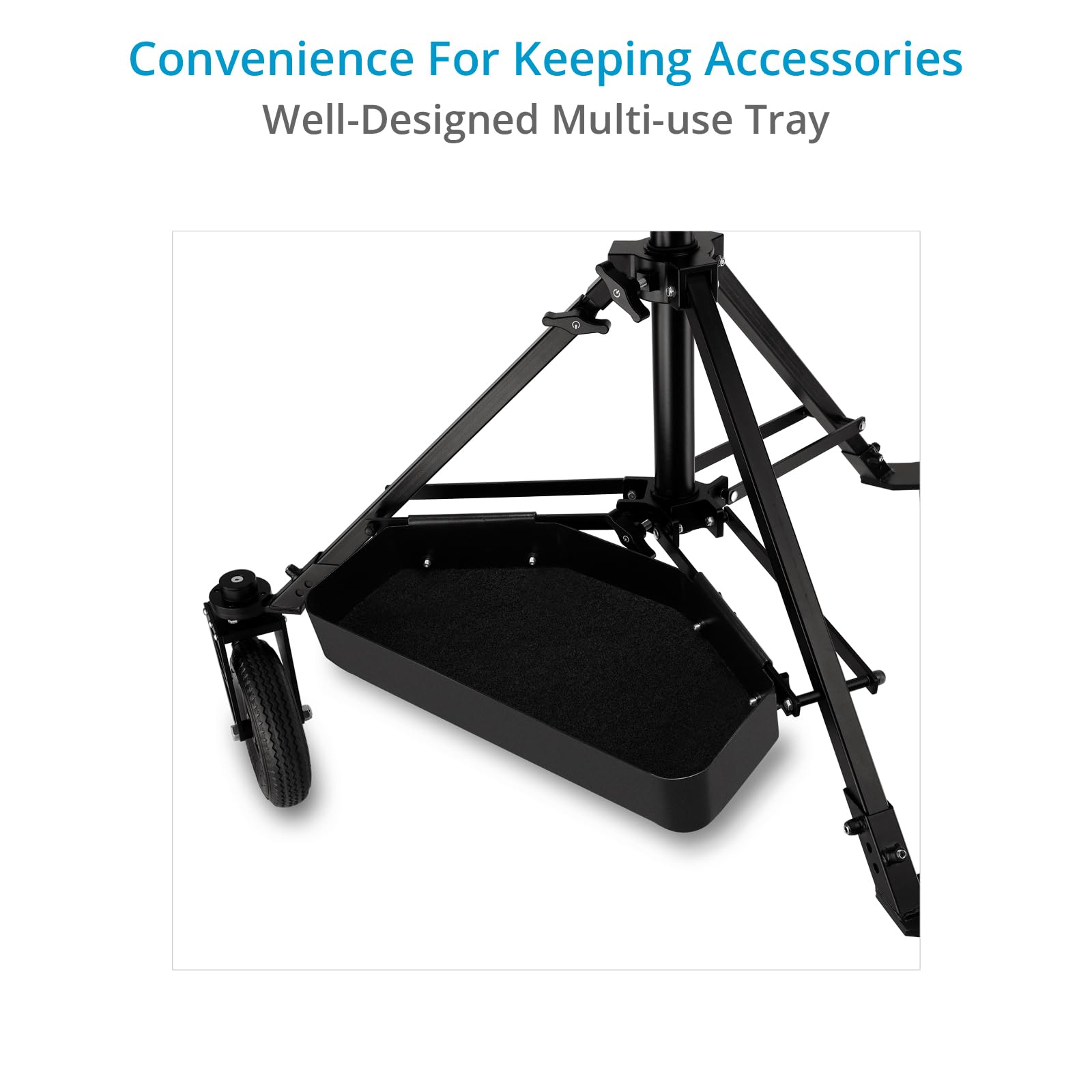 PROAIM Alpha Stand Postazione Mobile con Attacco Monitor e Vassoio | Adatto ad aste 38–50mm con morsetti senza utensili, costruzione in alluminio CNC e supporto rivestito per laptop e case